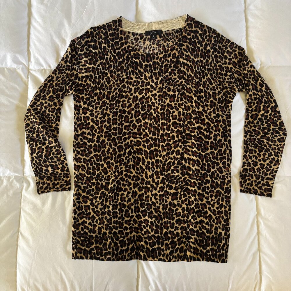 JCrew Women's Tippy Sweater in Leopard print - 100% Merino wool - Size Small
